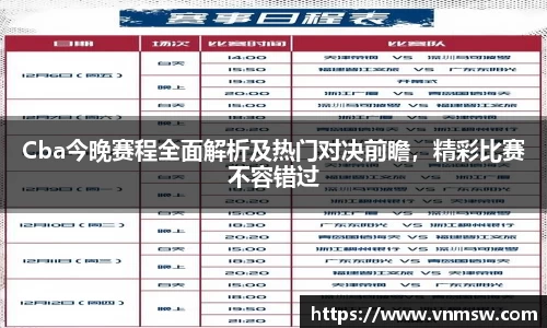 Cba今晚赛程全面解析及热门对决前瞻，精彩比赛不容错过